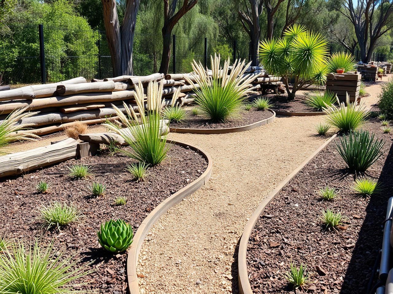 Sustainable native garden with recycled timber and drought tolerant planting